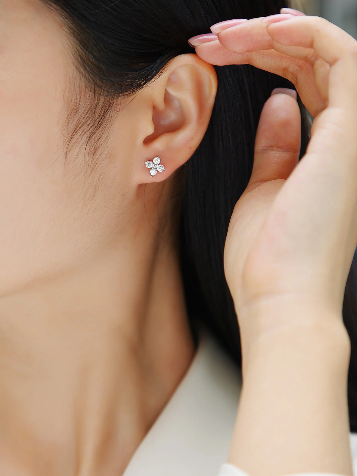 1Sweetheart French - Diamond Jewelry with Moissanite S925 Sterling Silver and Platinum-Plated Stud Earrings 