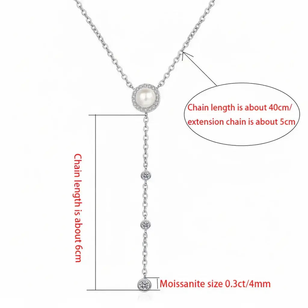 Moissanite Freshwater Pearl Pendant Necklace S925 Silver 0.5Ct