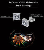 Princess Cut Moissanite Stud Earrings 925 Sterling Silver 18K White Gold Plated Square Shape