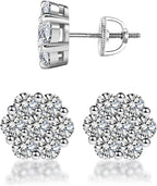 Flower Stud Earrings, 925 Sterling Silver Moissanite