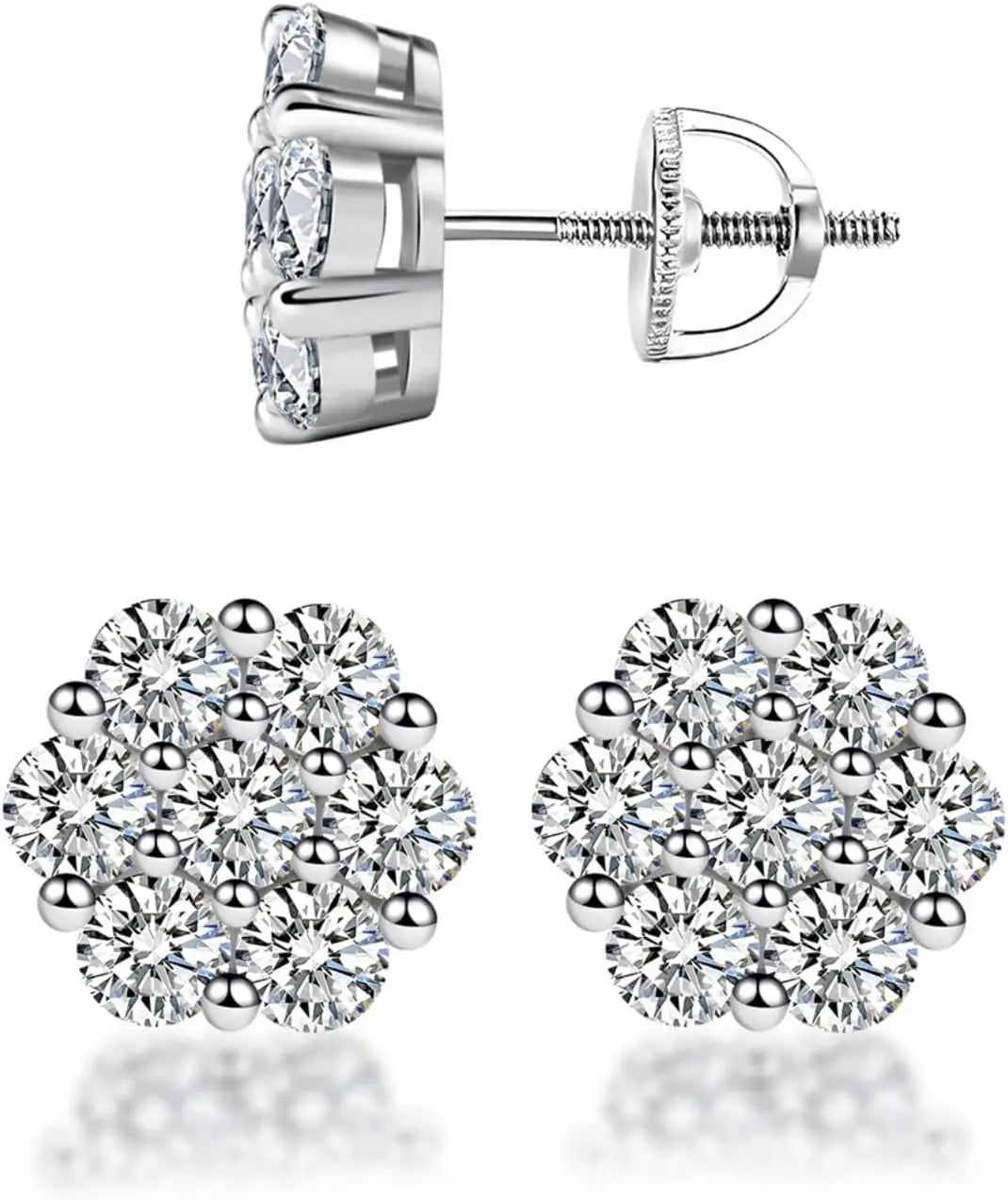 Flower Stud Earrings, 925 Sterling Silver Moissanite