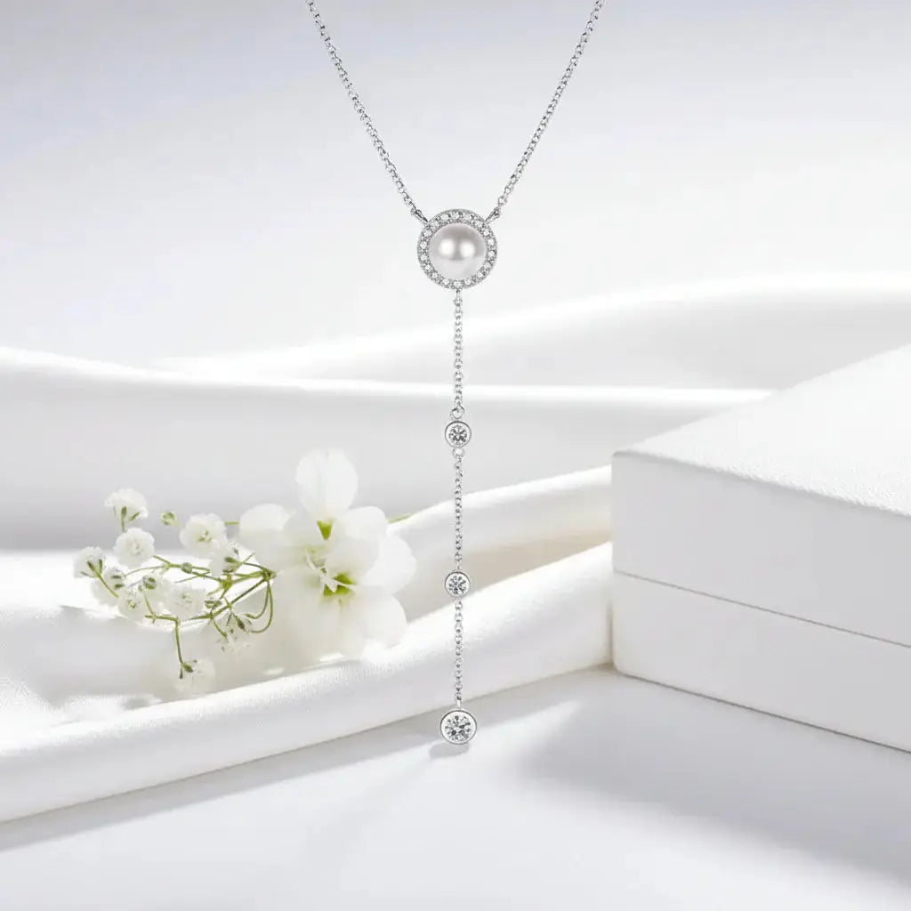 Moissanite Freshwater Pearl Pendant Necklace S925 Silver 0.5Ct