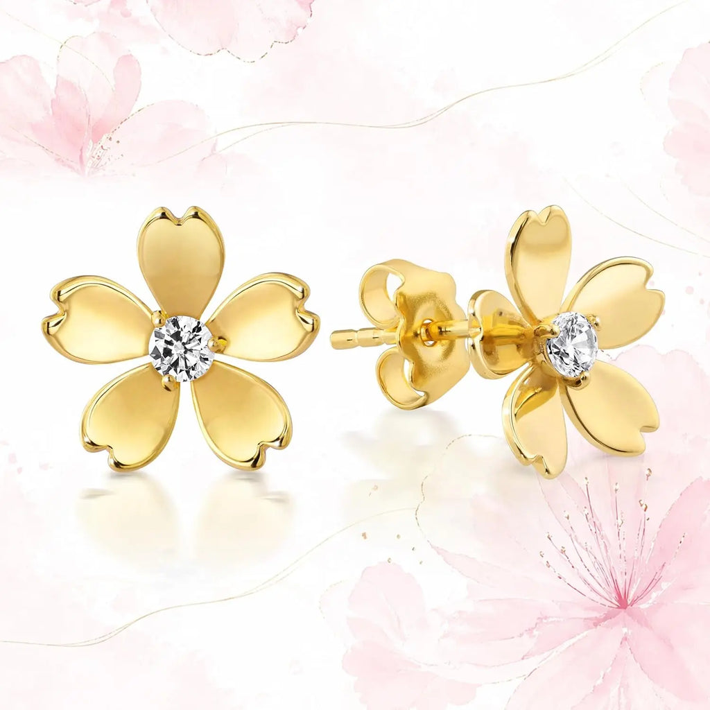 Princess Collection - 12.7 Mm (0.41 Carat/Pair) Cubic Zirconia 22K Gold-Plated Stud Earrings for Sensitive Ears