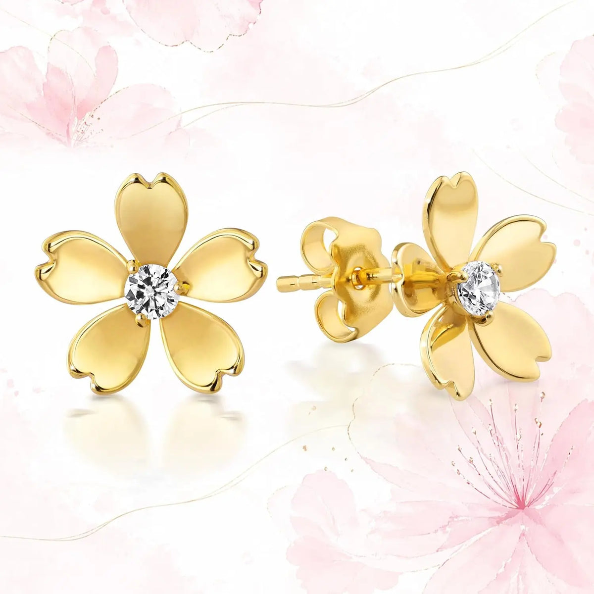 Princess Collection - 12.7 Mm (0.41 Carat/Pair) Cubic Zirconia 22K Gold-Plated Stud Earrings for Sensitive Ears