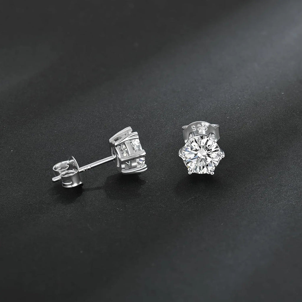 Moissanite Stud Earrings, 925 Sterling Silver Hypoallergenic Brilliant round