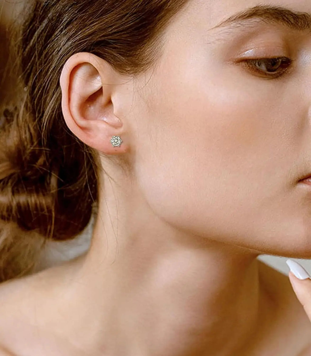 Moissanite Stud Earrings, 925 Sterling Silver Hypoallergenic Brilliant round