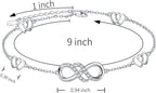 Double Infinity Anklet 925 Sterling Silver Adjustable Heart Ankle Bracelet Boho Beach Foot Chain 9+1 Inch