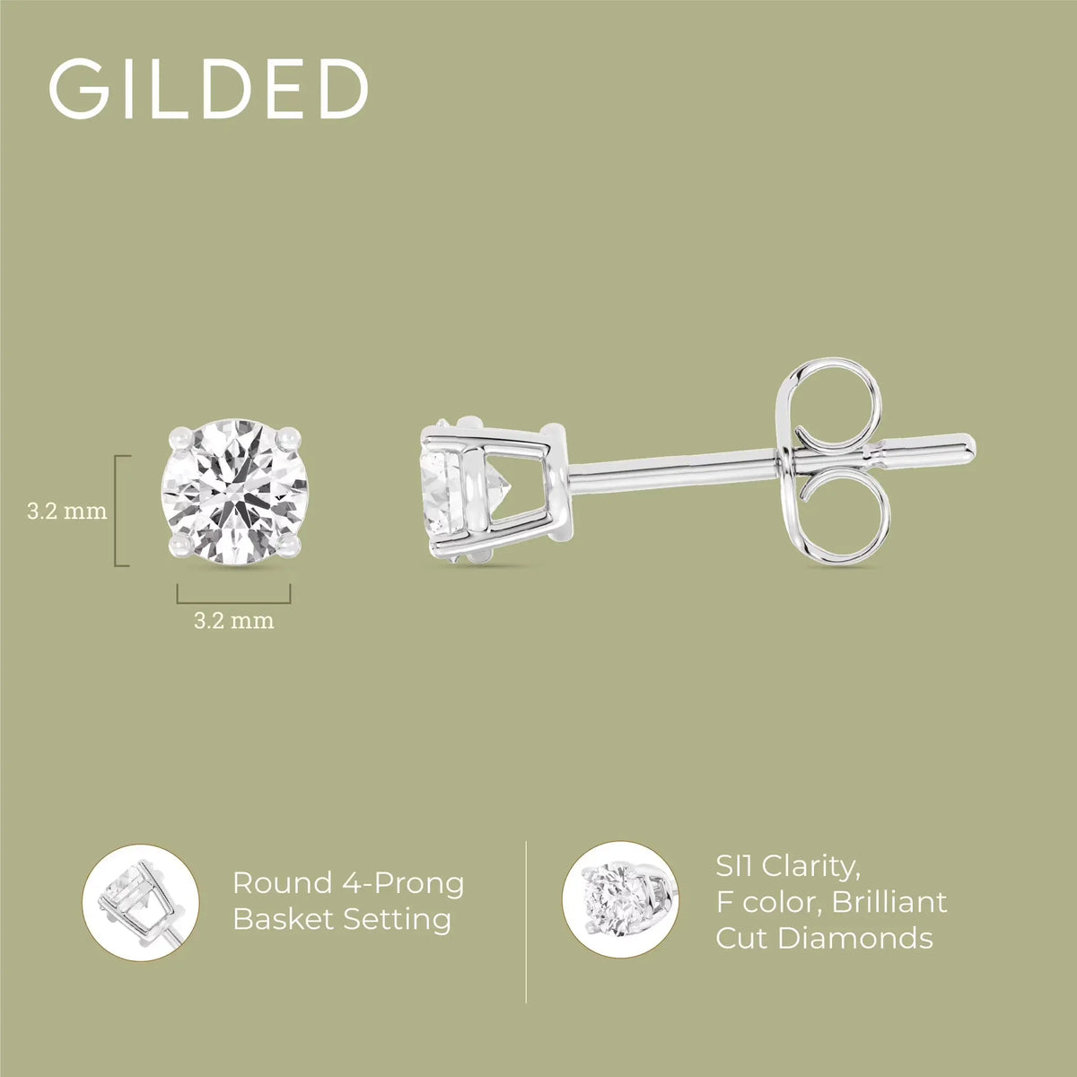 Gilded 1/4 CTW Lab-Grown Diamond Stud Earrings