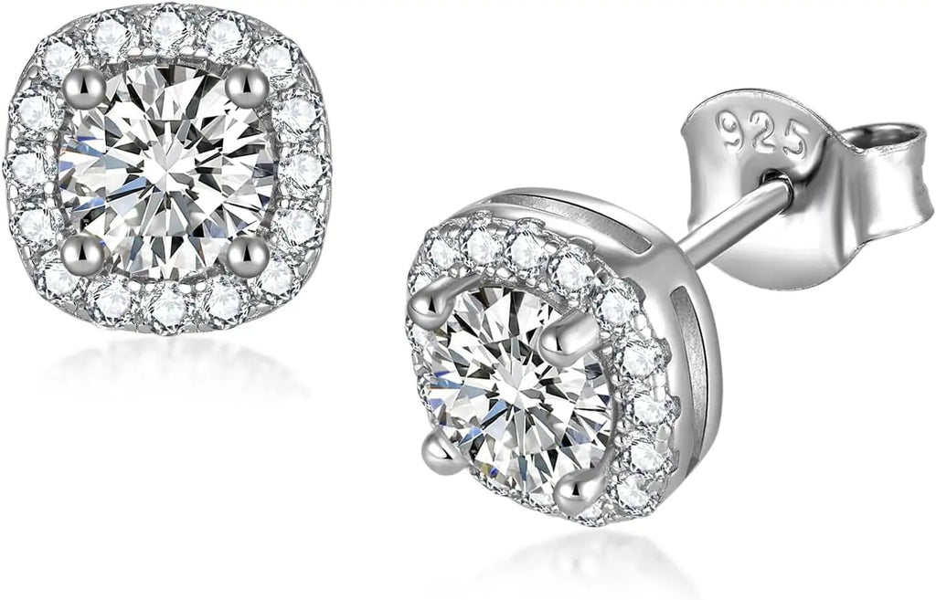 Lab Created Moissanite 925 Sterling Silver Halo Earrings 