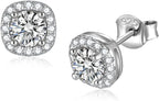 Lab Created Moissanite 925 Sterling Silver Halo Earrings 
