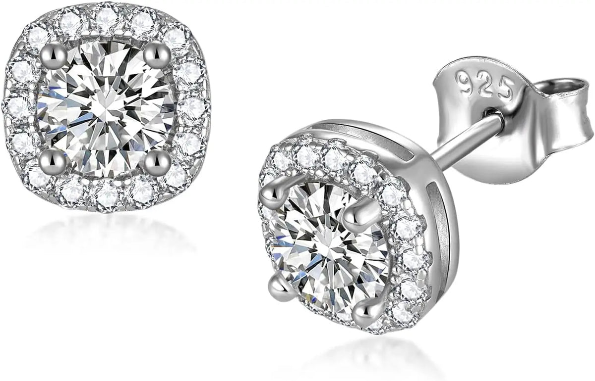 Lab Created Moissanite 925 Sterling Silver Halo Earrings 