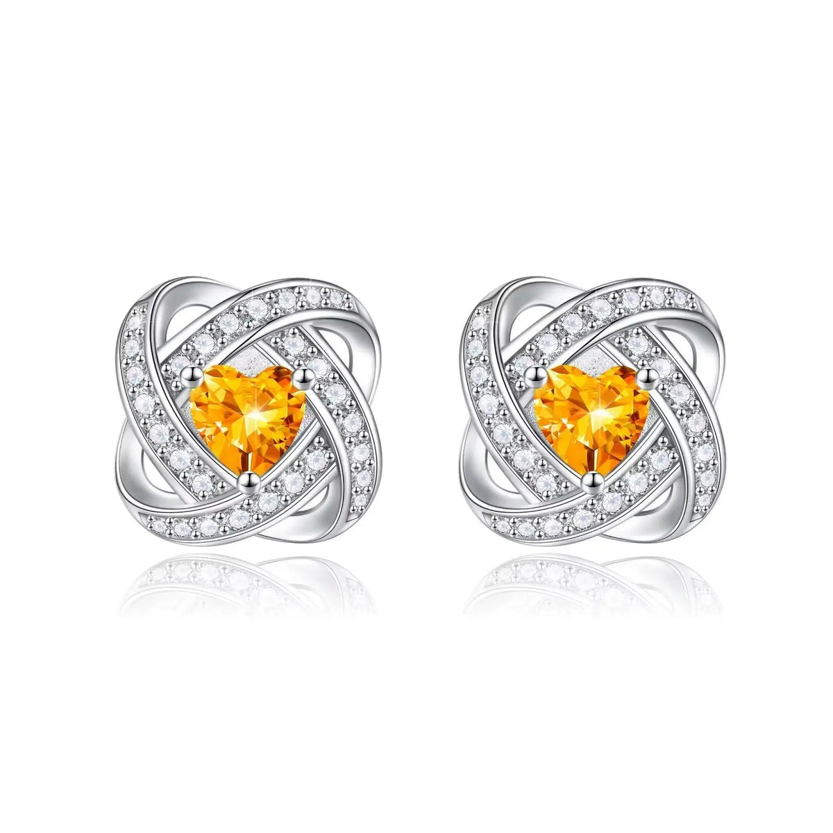 Silver Heart Citrine Stud Earrings NP Colletion