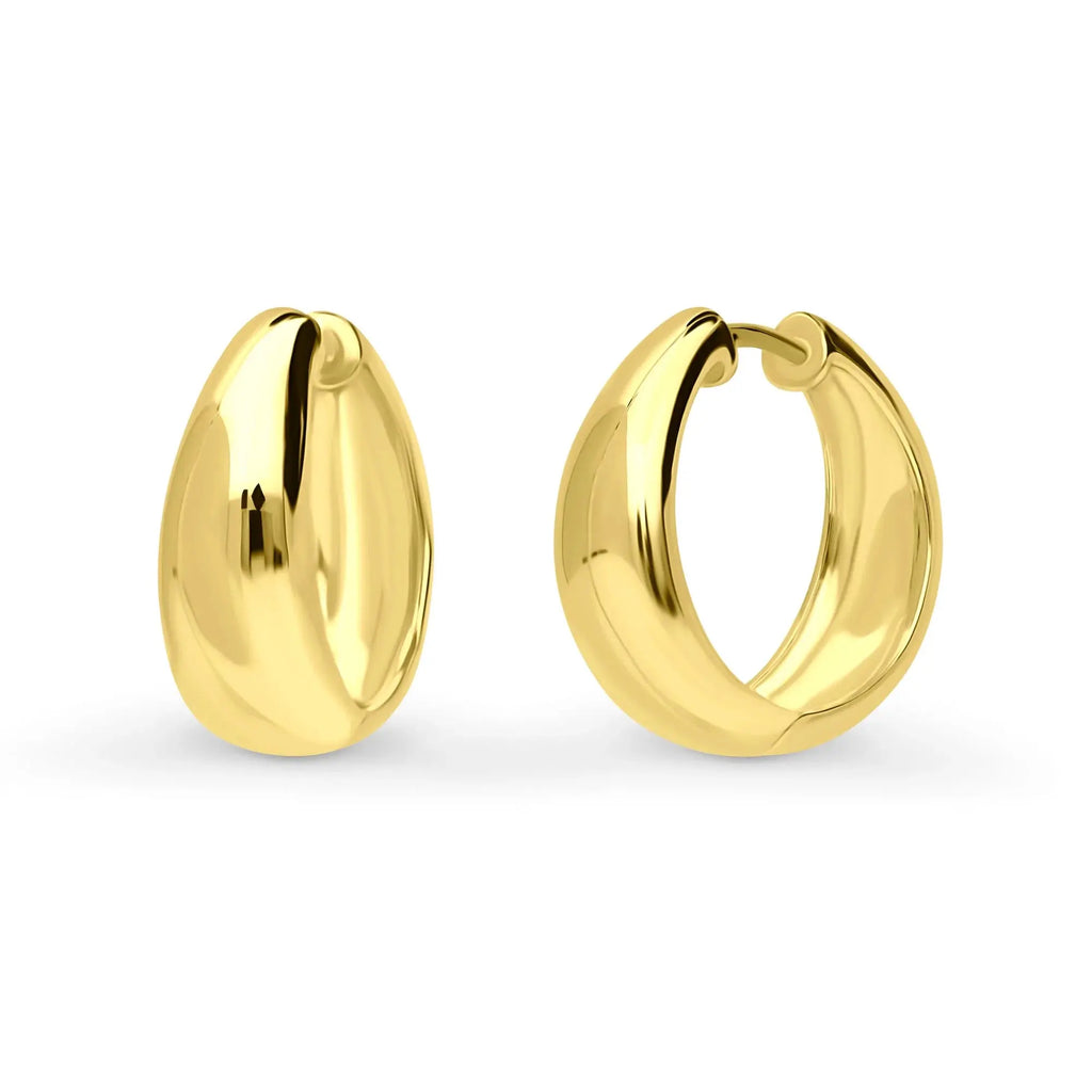 Sterling Silver Dome Medium Hoop Earrings for Women 0.75 Inch, Yellow Gold Flashed
