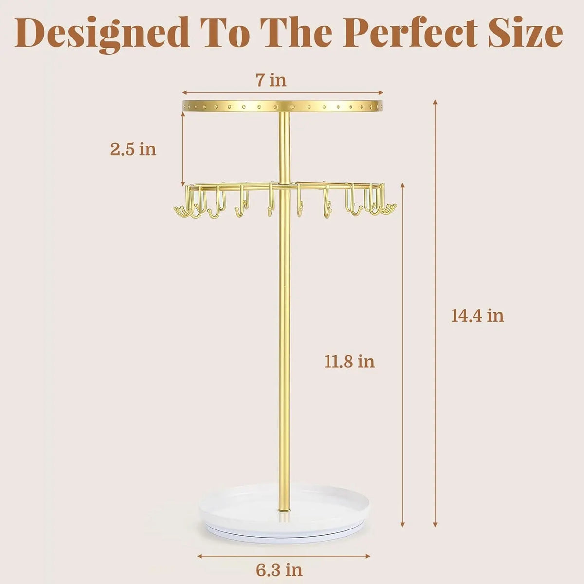 Necklace Holder 360° Rotating 3-Tier Jewelry Stand Display