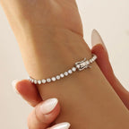Bezel Tennis Bracelet 925 Silver Plated with 14K Gold round Cut Moissanite Gold 