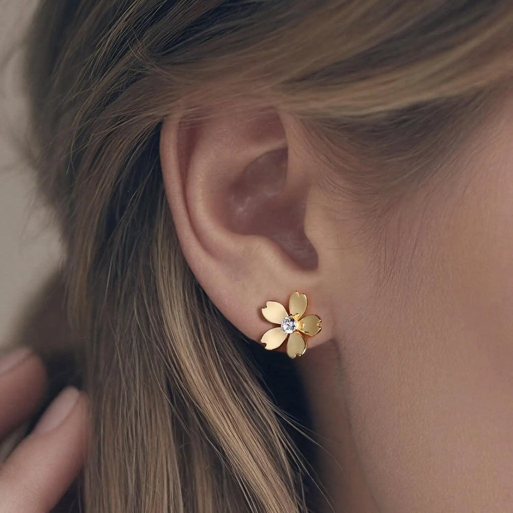 Princess Collection - 12.7 Mm (0.41 Carat/Pair) Cubic Zirconia 22K Gold-Plated Stud Earrings for Sensitive Ears
