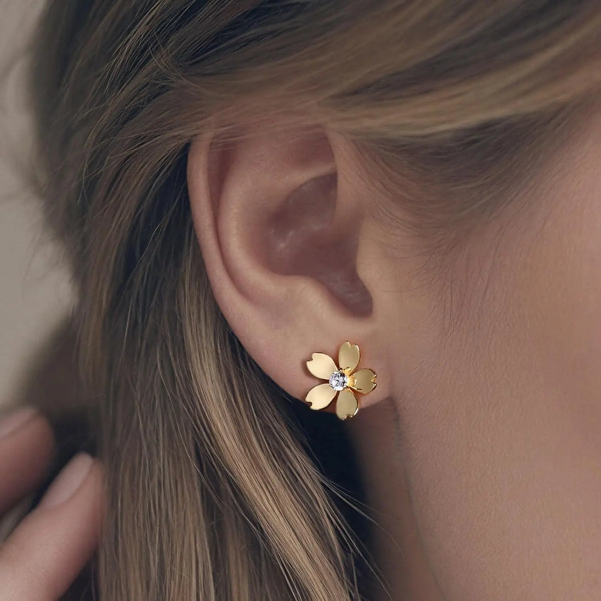 Princess Collection - 12.7 Mm (0.41 Carat/Pair) Cubic Zirconia 22K Gold-Plated Stud Earrings for Sensitive Ears