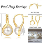 14K Gold Hoop Earrings Teardrop-Shaped with Twisted Lines Drop