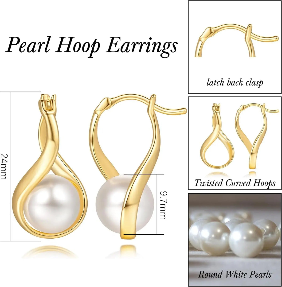 14K Gold Hoop Earrings Teardrop-Shaped with Twisted Lines Drop