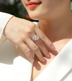 1Elegant Radiance - Ring with 5-Carat Moissanite S925 Sterling Silver and Platinum-Plated Diamond 