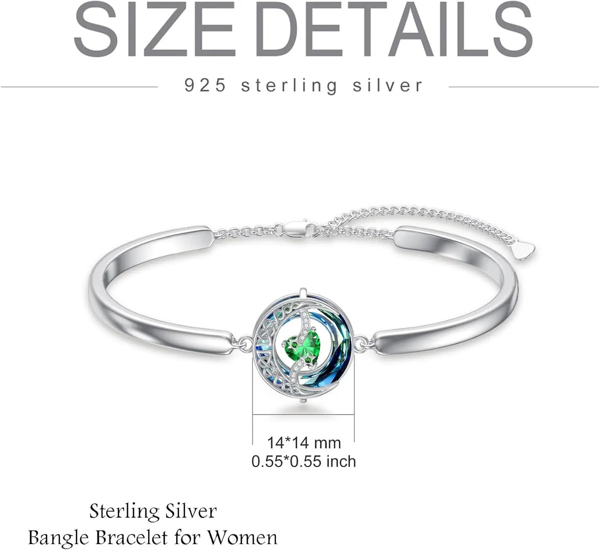 Sterling Silver Birthstone Bracelet with Austrian Crystal - Moon and Star