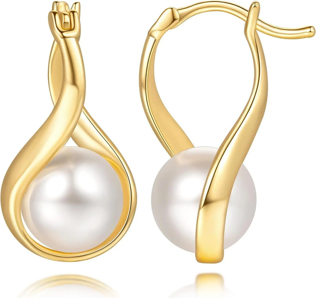 14K Gold Hoop Earrings Teardrop-Shaped with Twisted Lines Drop