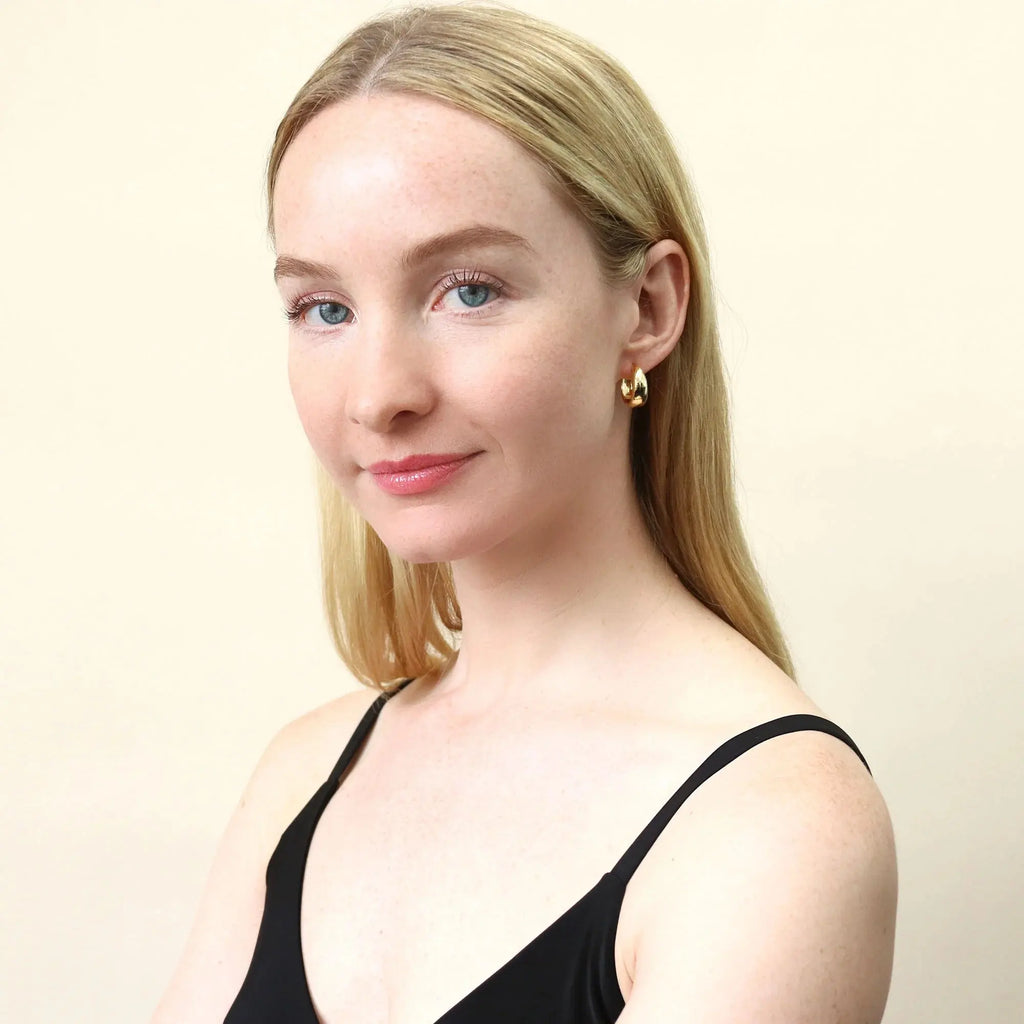 Sterling Silver Dome Medium Hoop Earrings for Women 0.75 Inch, Yellow Gold Flashed