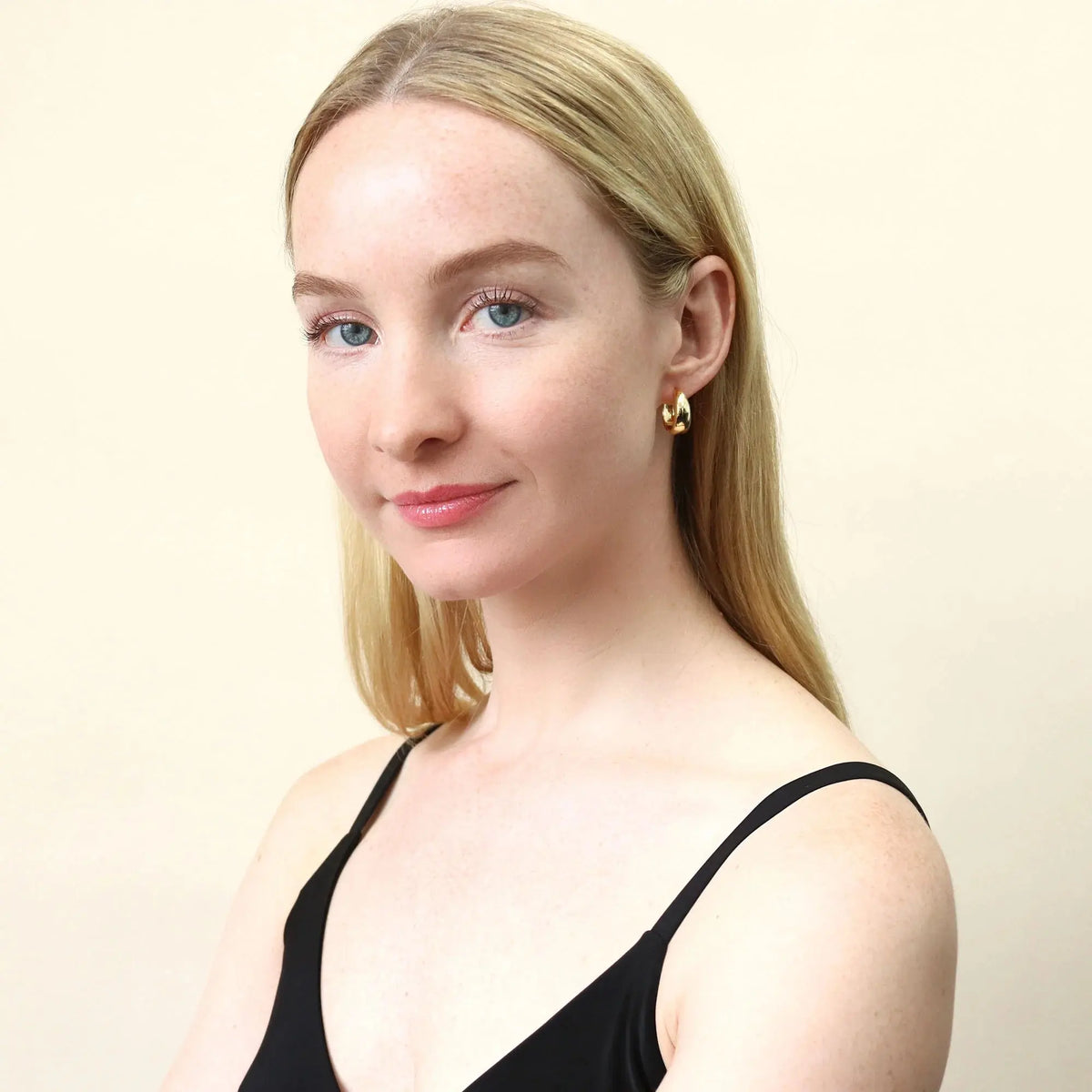 Sterling Silver Dome Medium Hoop Earrings for Women 0.75 Inch, Yellow Gold Flashed