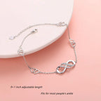 Double Infinity Anklet 925 Sterling Silver Adjustable Heart Ankle Bracelet Boho Beach Foot Chain 9+1 Inch